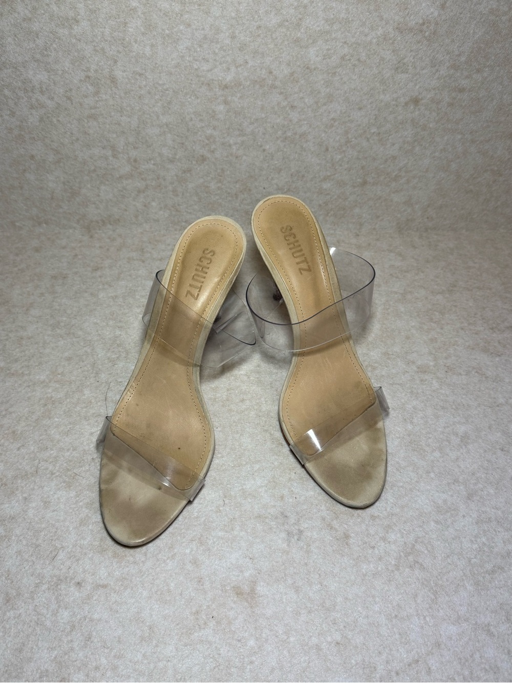 Schutz Ariella Suede Heeled Sandals Leather Beige Size US 9.5